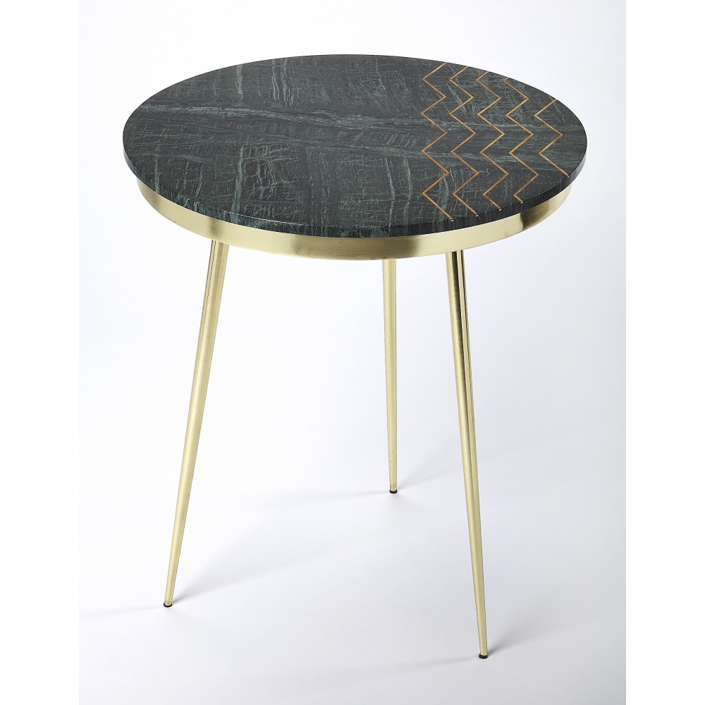 Hollings Green Marble & Brass Accent Table, 5402025