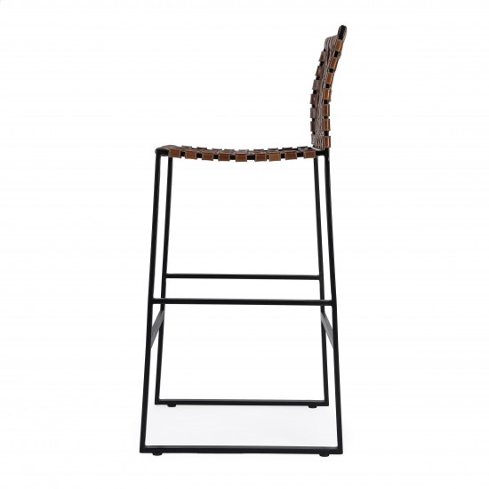 Urban Brown Woven Leather Bar Stool, 5445344