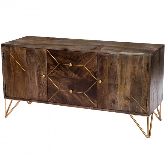 Alda 47" Wood & Brass Metal Inlay Tv Stand, 5478140