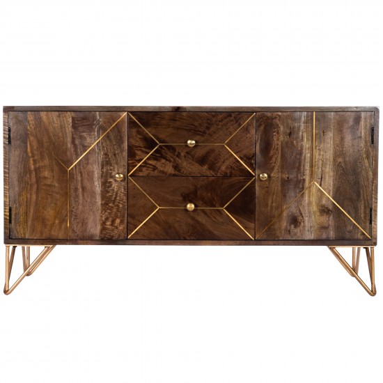 Alda 47" Wood & Brass Metal Inlay Tv Stand, 5478140