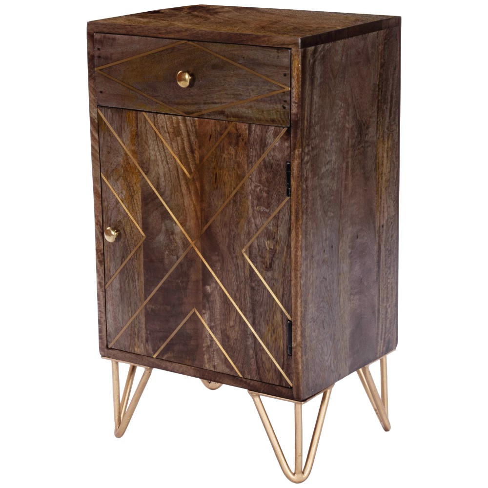 Alda Wood & Brass Metal Inlay Chairside Chest, 5481140 Alda Wood & Brass Metal Inlay Chairside Chest, 5481140