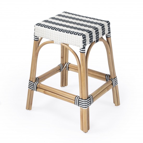 Robias Navy & White Rattan 24.5"  Counter Stool, 5513372