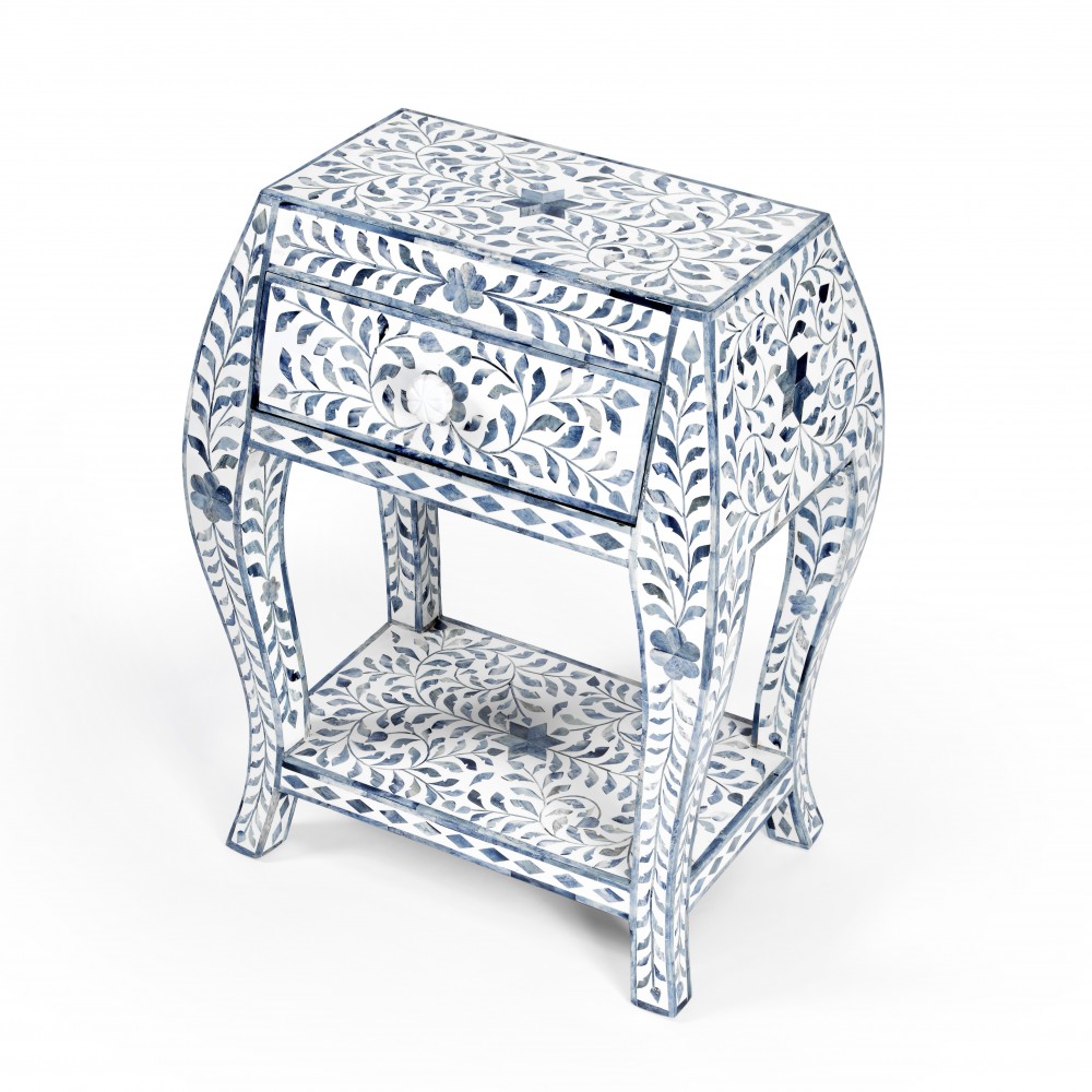 Trubadur Blue and White Bone Inlay Side Table, 5530417