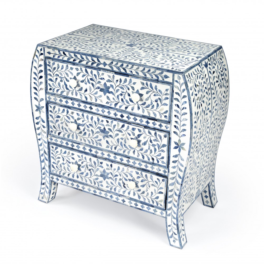 Trubadur Blue and White Bone Inlay 3 Drawer Chest, 5531417 Trubadur Blue and White Bone Inlay 3 Drawer Chest, 5531417