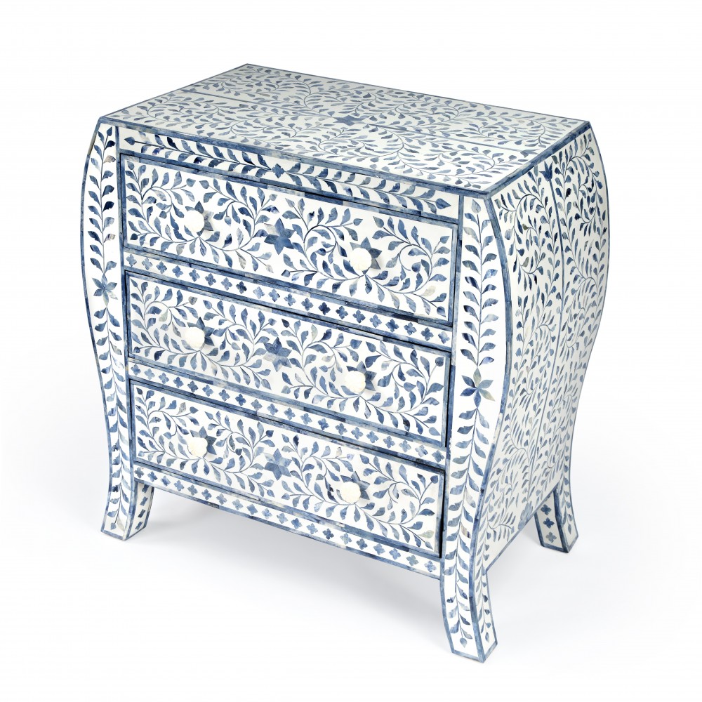 Trubadur Blue and White Bone Inlay 3 Drawer Chest, 5531417