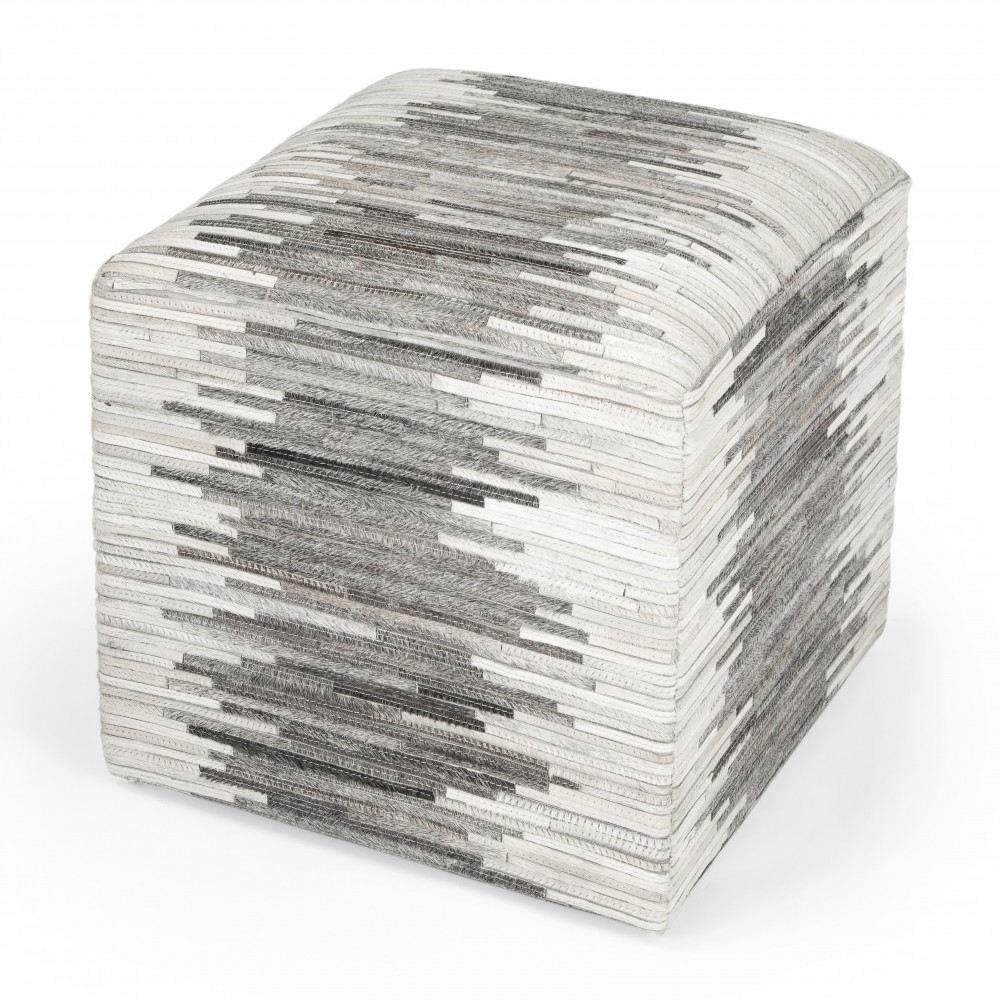 Victorian Hair on Hide Gray Ottoman, 5535148 Victorian Hair on Hide Gray Ottoman, 5535148