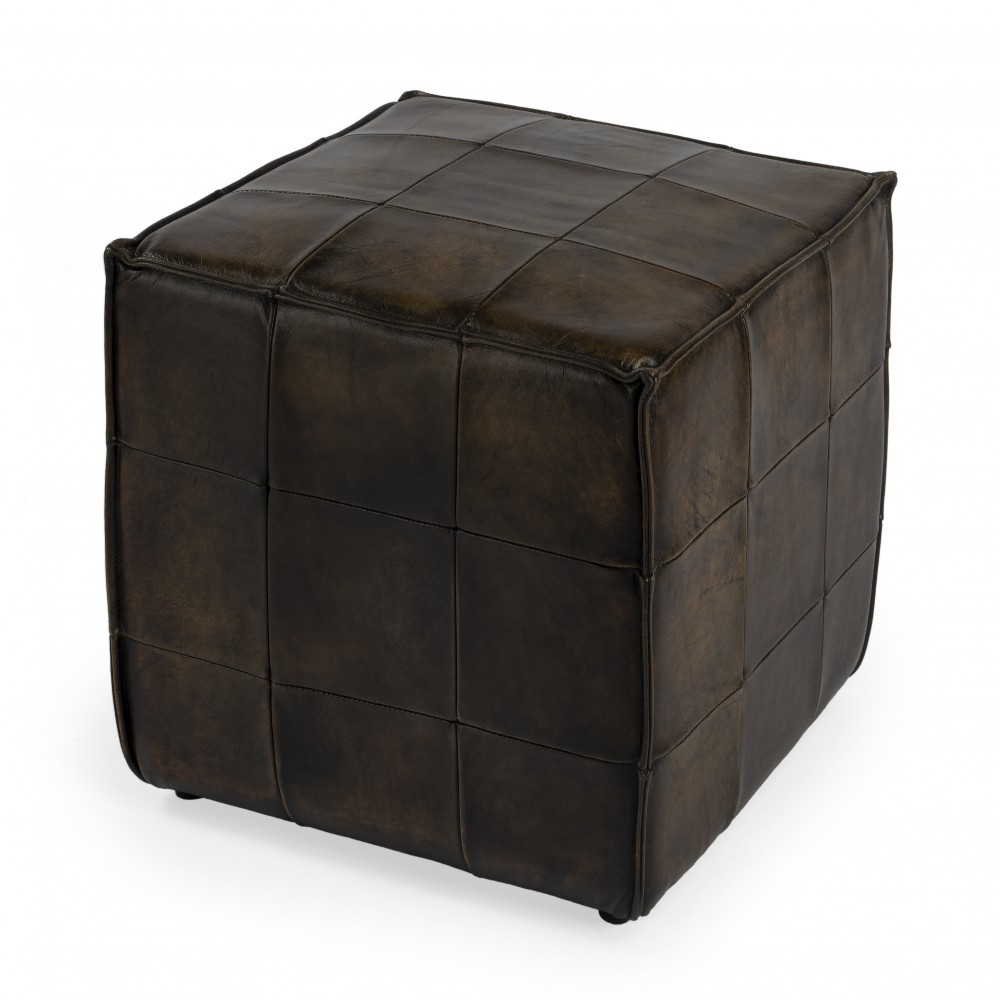 Leon Dark Brown Leather Ottoman, 5561117