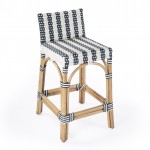 Serienna Blue & White Rattan Low Back Counter Stool, 5585372