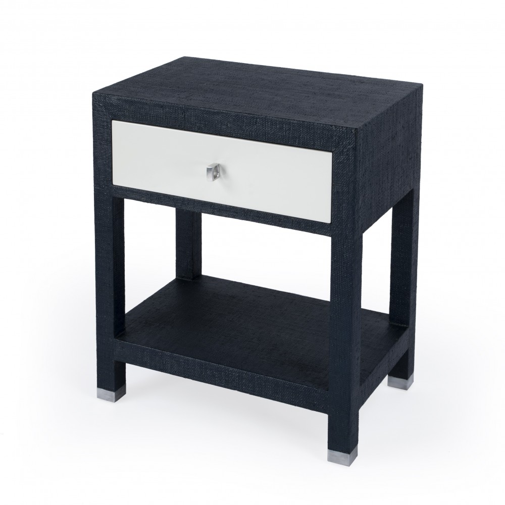 Keros 1 Drawer Navy Raffia Nighstand, 5611350