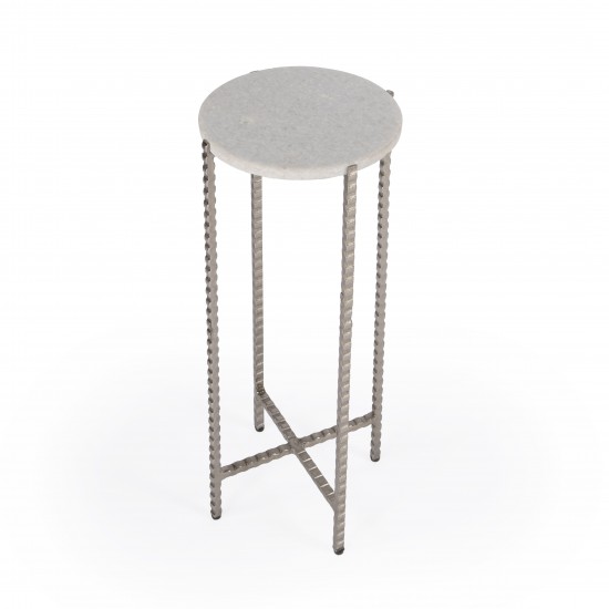 Nigella White Marble and Silver Cross Legs Side Table, 5612425