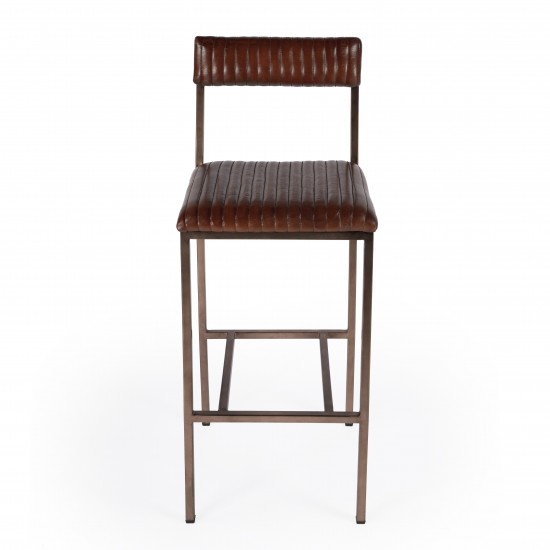 Waco Iron and Leather Cushioned Bar Stool, 5616344