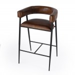 Dallas Brown Leather and Iron cushioned Bar Stool, 5618344