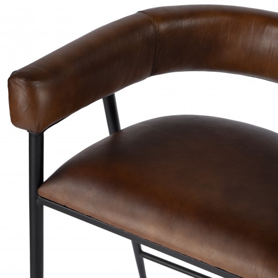 Dallas Brown Leather and Iron cushioned Bar Stool, 5618344