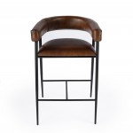 Dallas Brown Leather and Iron cushioned Bar Stool, 5618344