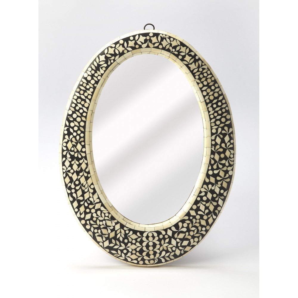 Orzo Black Bone Inlay Oval Wall Mirror, 6149318