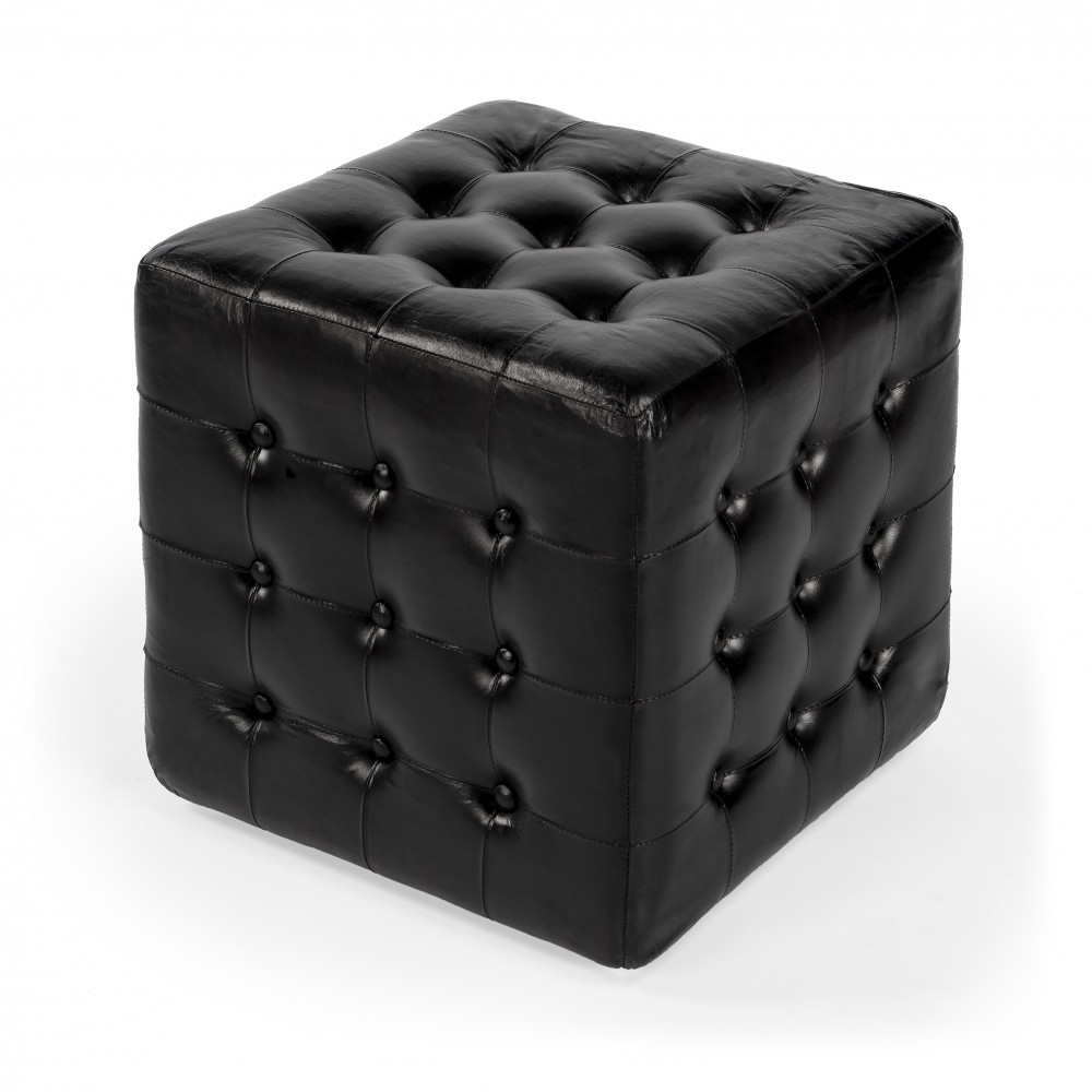 Leon Black Leather Ottoman, 6165034