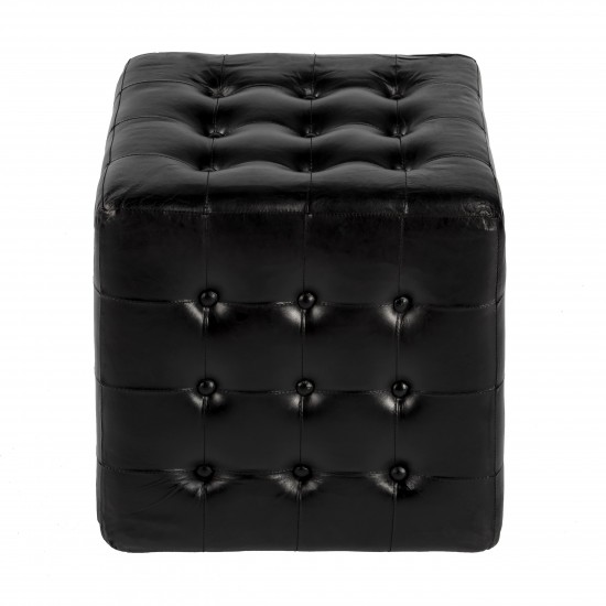 Leon Black Leather Ottoman, 6165034