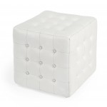 Leon White Leather Ottoman, 6165411