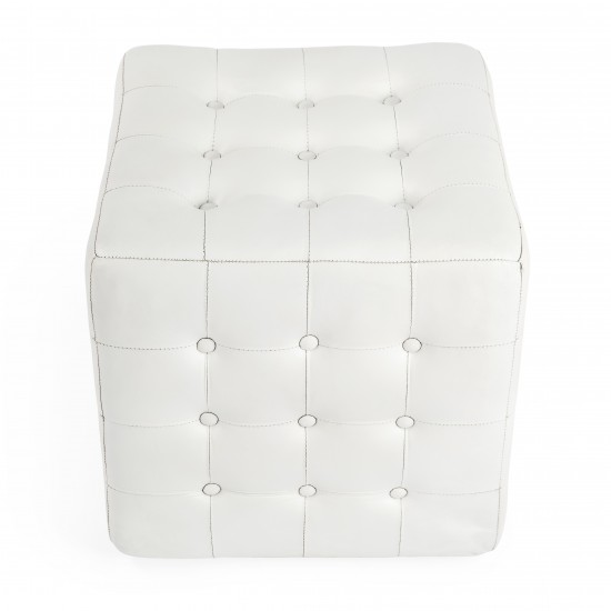 Leon White Leather Ottoman, 6165411