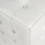 Leon White Leather Ottoman, 6165411