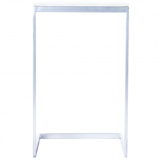 Lawler White Marble, Silver End Table, 9349220