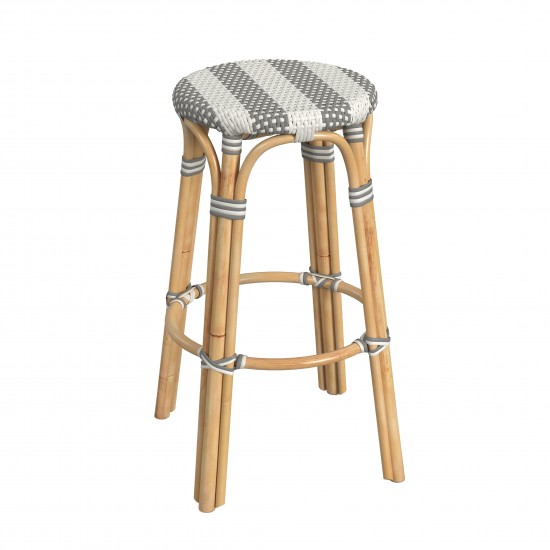 obias Damask Grey striped Rattan Bar Stool, 9370144