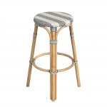 obias Damask Grey striped Rattan Bar Stool, 9370144