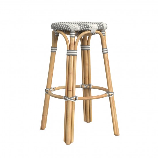 obias Damask Grey striped Rattan Bar Stool, 9370144