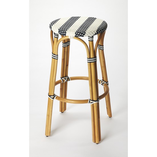 obias Blue & White Rattan Bar Stool, 9370291