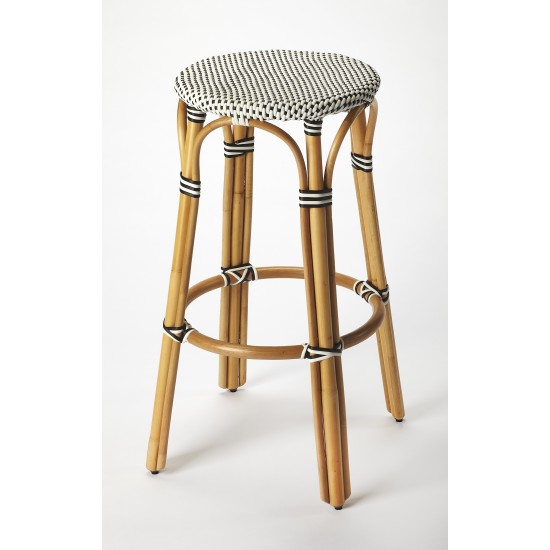 obias Black & White Rattan Bar Stool, 9370295