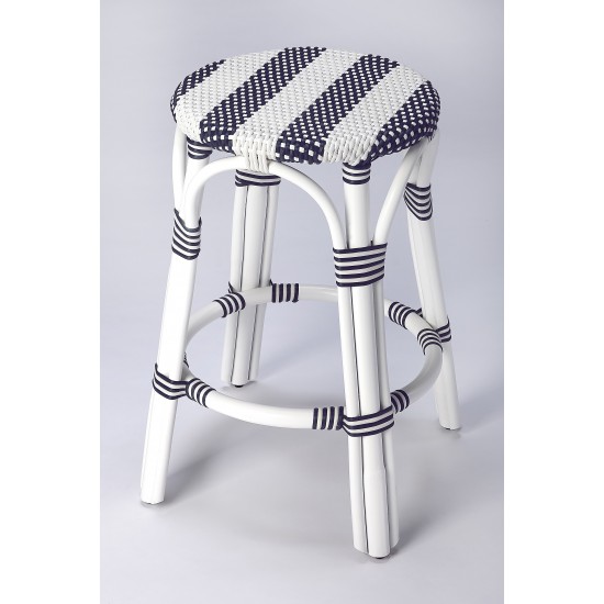 Tobias Blue & White Rattan Counter Stool, 9371035