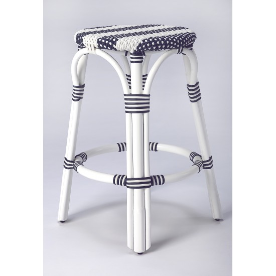 Tobias Blue & White Rattan Counter Stool, 9371035