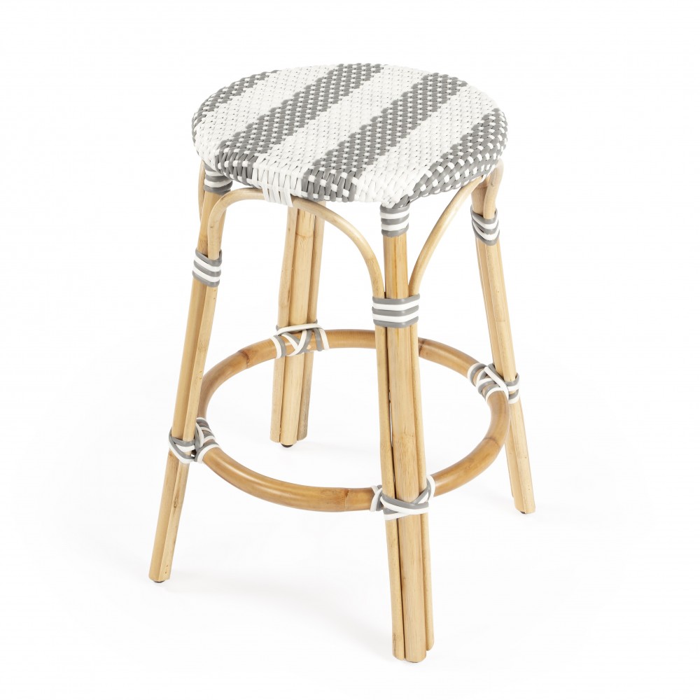 Tobias Grey & White Rattan Counter Stool, 9371144