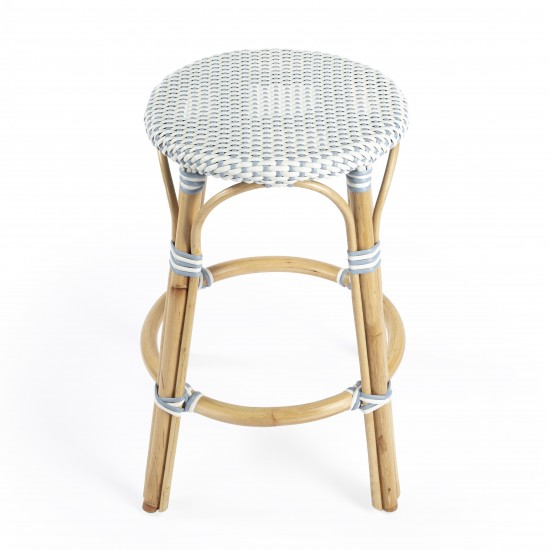 Tobias Twilight Blue & White Rattan Counter Stool, 9371194