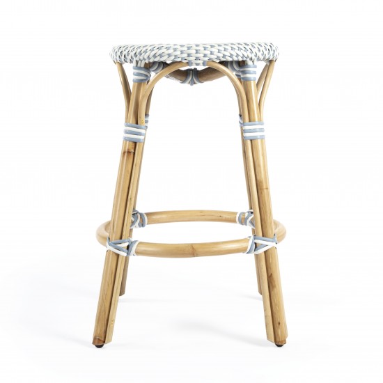 Tobias Twilight Blue & White Rattan Counter Stool, 9371194