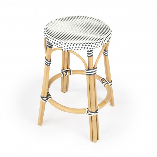 Tobias Navy & White Rattan Counter Stool, 9371222