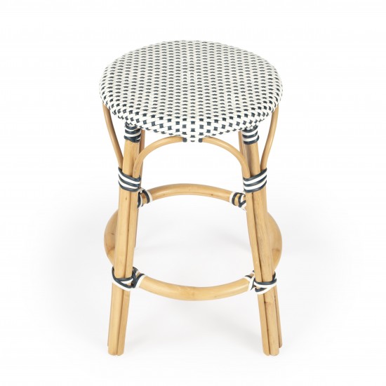 Tobias Navy & White Rattan Counter Stool, 9371222