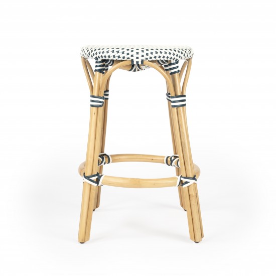 Tobias Navy & White Rattan Counter Stool, 9371222