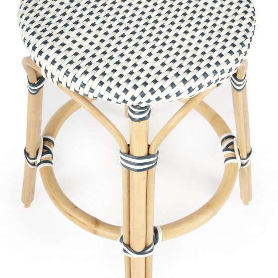 Tobias Navy & White Rattan Counter Stool, 9371222