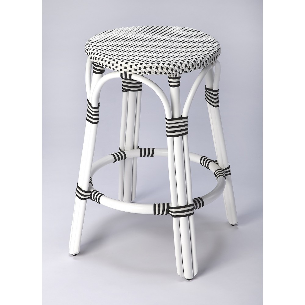 Tobias Black & White Rattan Counter Stool , 9371288