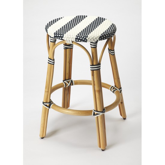 Tobias Blue & White Rattan Counter Stool, 9371291