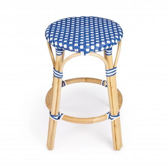 Tobias Blue & White Rattan Counter Stool, 9371303