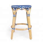 Tobias Blue & White Rattan Counter Stool, 9371303