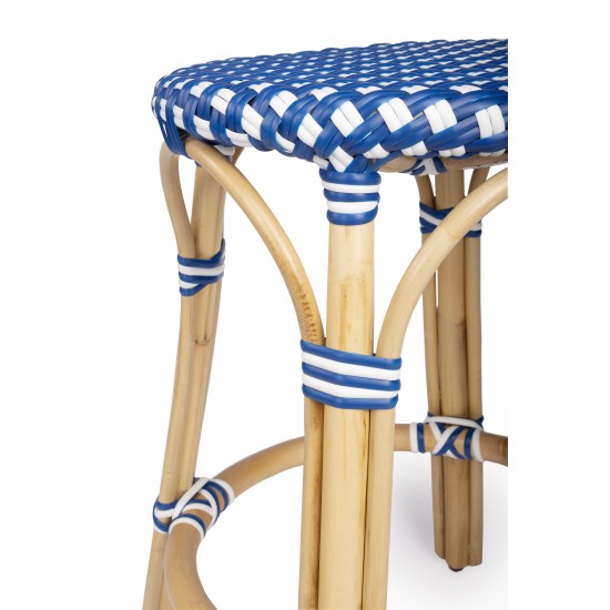 Tobias Blue & White Rattan Counter Stool, 9371303