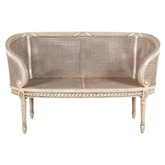 Design Toscano Parisian Oval Rattan Settee Frt-Skd