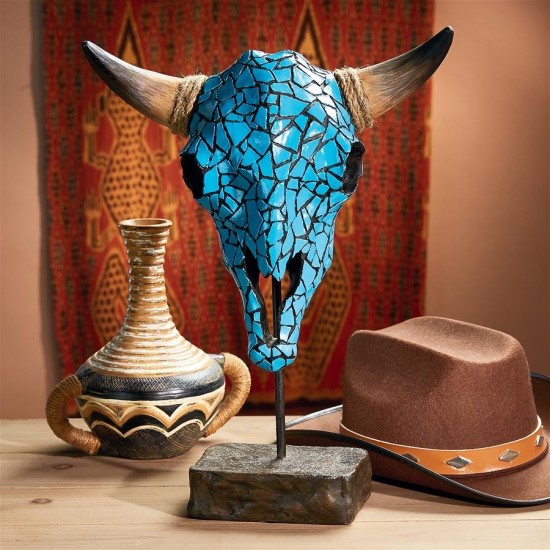 Design Toscano Western Faux Turquoise Cow Skull Statue