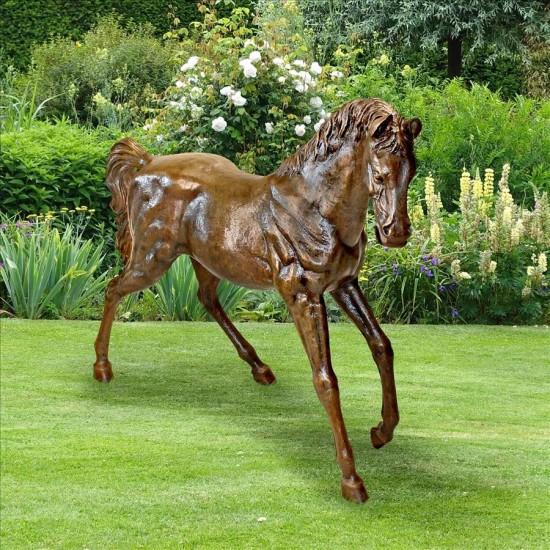 Design Toscano Trotting Thoroughbred Horse Bronze Left