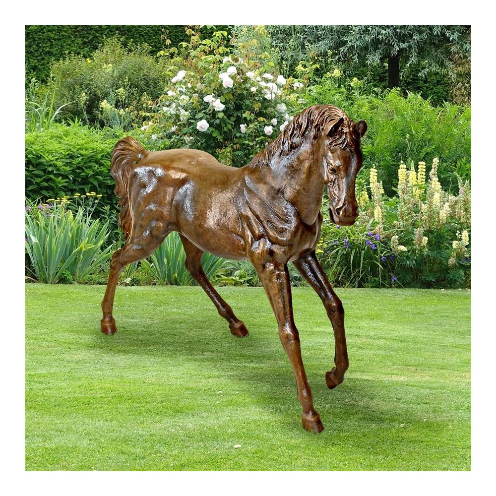 Design Toscano Trotting Thoroughbred Horse Bronze Left