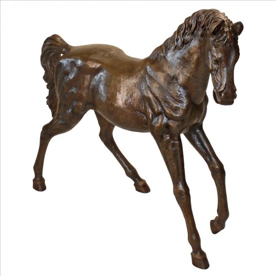 Design Toscano Trotting Thoroughbred Horse Bronze Left