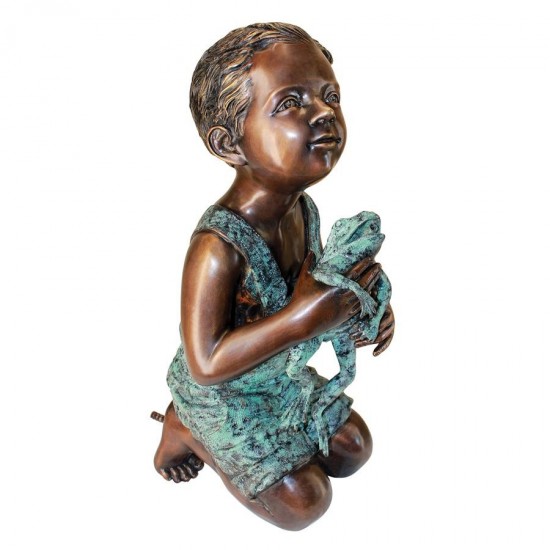 Design Toscano New Friend Boy With Frog Bronze Statue, piped